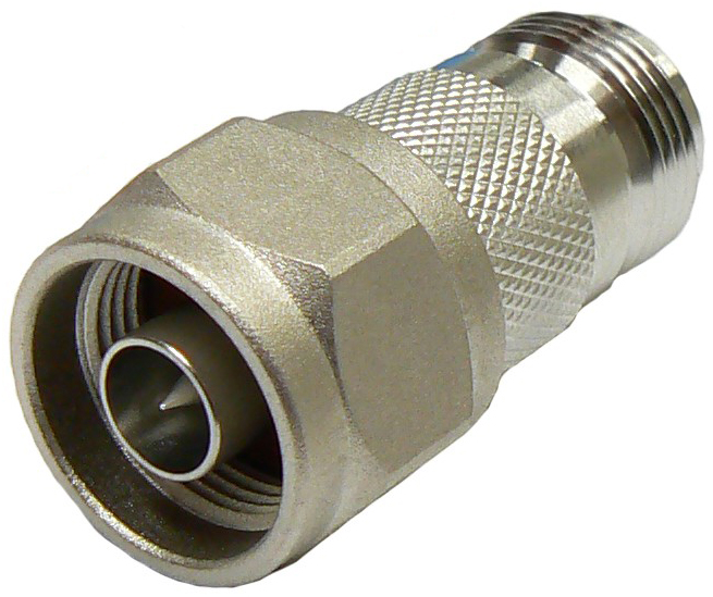 N-type male to N-type female low P.I.M. intra-series adaptor, DC-11 GHz, 50 Ohms – tri-metal plated